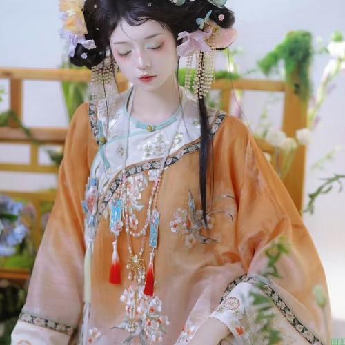 岁岁常相见清汉女绣印花渐变改良国风长款日常春夏超仙款古风套装