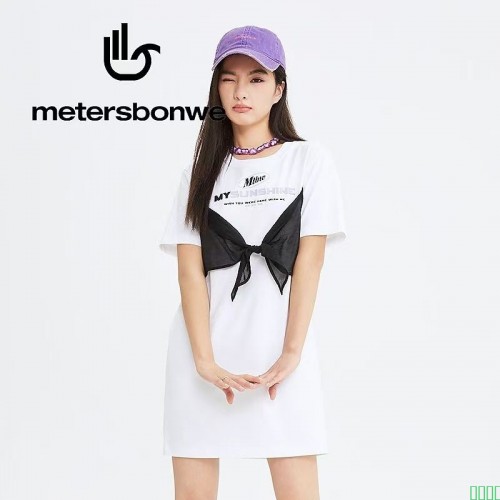 美特斯邦威短袖T恤女夏季时尚蝴蝶结宽松针织舒适时尚上衣T恤裙