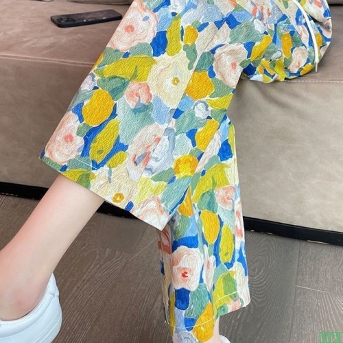 2024新款春夏季抖抖裤碎花裤子女抖抖裤冰丝裤宽松休闲裤阔腿裤女