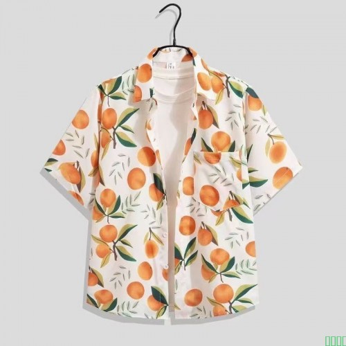 巴洛克古着vintage衬衫男夏天宽松夏威夷度假海岛风碎花短袖衬衣