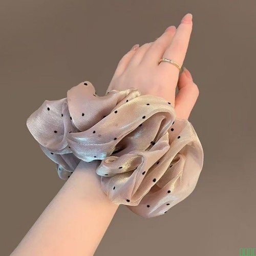 天天见TTJUH新款法式温柔波点大肥肠圈珠光纱渐变气质丸子头发圈.