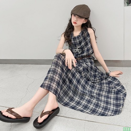 女童夏装格子亲子套装2025新款雪纺初中生大学生半身裙夏季两件套