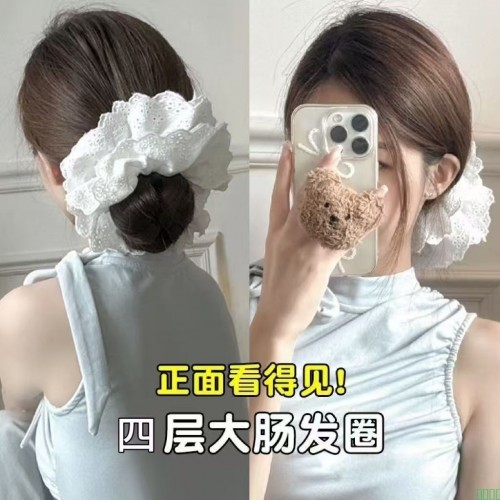20cm超大号四层蕾丝发圈厚实重工发绳头绳丸子头盘发头饰头花高档