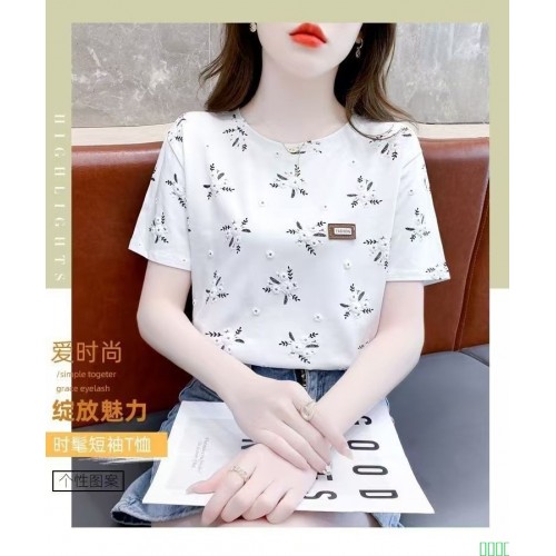 2025年新款白色t恤女士短袖圆领宽松显瘦体恤打底衫百搭上衣ins潮