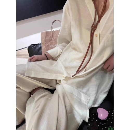 天丝正版光泽醋酸宽松慵懒衬衫套装薄款休闲阔腿裤拖地长裤夏季女