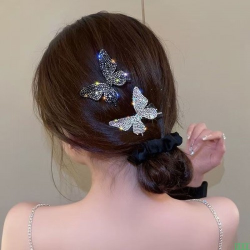 彩色水钻韩版蝴蝶发夹女前额碎发鸭嘴夹发卡新款刘海侧边夹子头饰