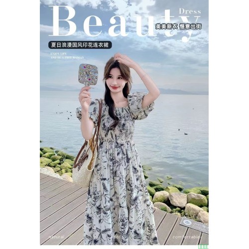 夏款小清新甜美碎花雪纺长袖针织吊带马甲两件套连衣裙女学生