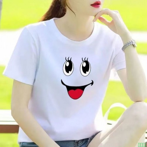 2025新款遮肉宽松小众大码女装显瘦夏季短袖夏装上衣印花半袖白色