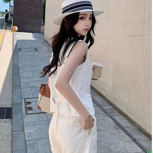 老钱风亚麻套装女2025新款高级休闲风通勤马甲短裤两件套装女