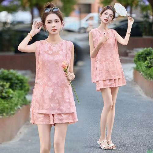 新中式国风套装女2025夏季新款时尚气质显瘦无袖上衣短裤两件套潮