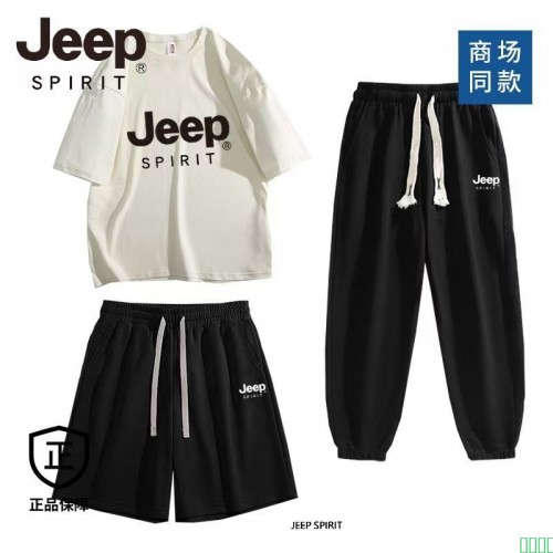 吉普JEEP SPIRIT夏季新款短袖纯棉运动套装宽松运动休闲三件套男