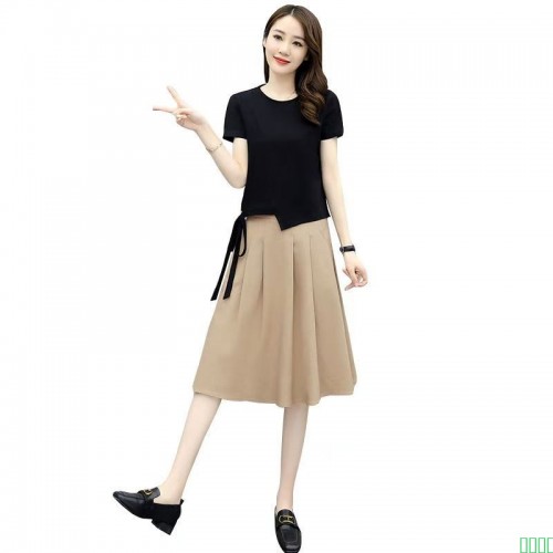 2025棉麻套装女短袖夏季新款时尚连衣裙小个子显瘦亚麻半身裙两件套潮