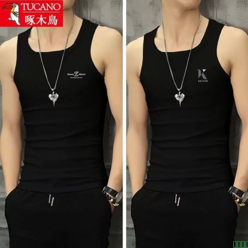 啄木鸟夏季高档纯棉青年背心无袖马甲夏季运动健身汗衫1/2件