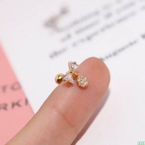 睡觉不用摘钛钢耳骨钉镶钻蝴蝶结吊坠耳钉可爱迷你侧耳小耳朵耳坠