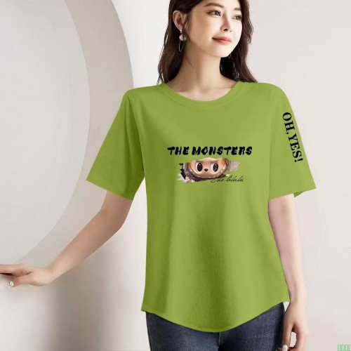 纯棉短袖t恤女夏季新款时尚宽松显瘦大码圆领百搭不规则体恤衫女