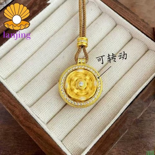 专柜同款沙金八宝项链吊坠镶钻可旋转黄铜罗盘短款毛衣链坠女网红
