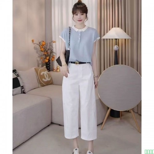 原版正品莱赛尔凉感撞色拼接显瘦针织短袖夏季新款百搭薄款T恤女