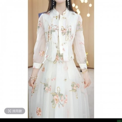 单/套装 洋气新中式国风外套春夏新款气质时尚显瘦连衣裙套装女夏