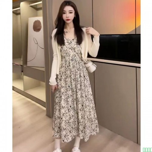 高级灰波点短袖连衣裙女夏2024新款系带韩版宽松简约时尚大气清凉