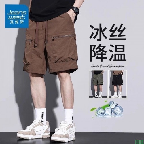 Jeanswest/真维斯夏季冰丝男士短裤美式薄款百搭宽松工装五分裤男