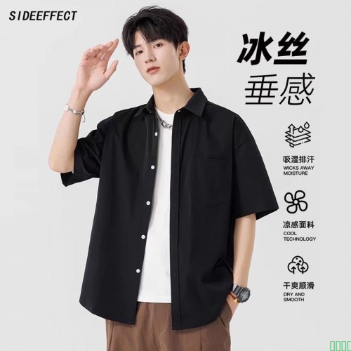 SIDEEFFECT冰丝短袖衬衫男士夏季新款日系半袖休闲工装衬衣薄外套