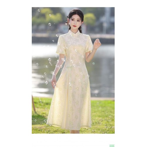 奥黛旗袍2024新款夏季高端改良年轻款少女新中式日常可穿法式蕾丝