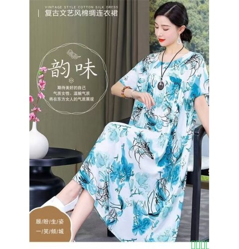 真丝连衣裙女中长款夏季新款大码宽松遮肚子高档桑蚕丝妈妈装裙子