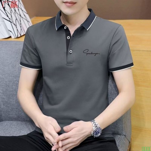 短袖男士夏季T恤桑蚕丝薄款半袖时尚潮流上衣圆领新款印花休闲T恤