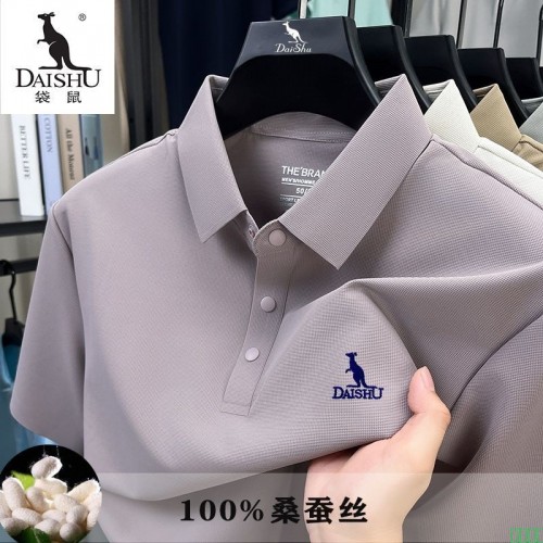 袋鼠夏季桑蚕丝男士短袖t恤2025新款商务休闲翻领真丝半袖POLO衫