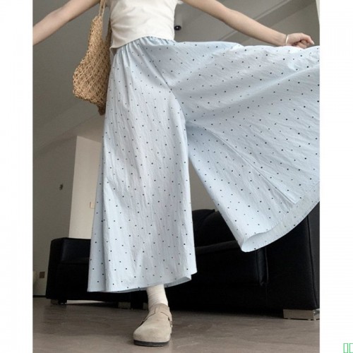 蓝色波点半身裙裤女夏季2025新款高腰a字显瘦休闲小个子阔腿裤