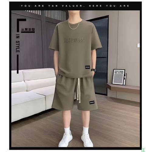 休闲运动套装男士夏季短裤短袖潮流速干半袖夏装字母钢印圆领T恤