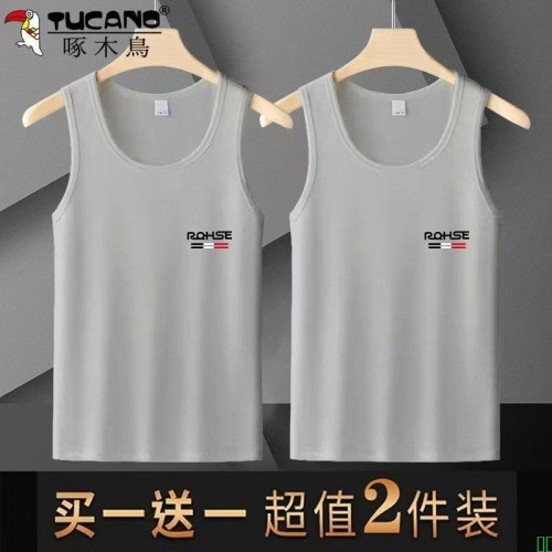 啄木鸟高档背心男夏季2025无袖修身健身马甲汗衫纯色男装T恤1/2件
