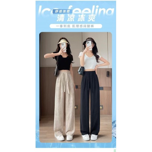 夏季薄裤子直筒裤子女垂感高腰显瘦宽松薄款休闲春秋季口袋西装裤