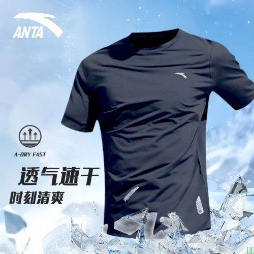 安踏速干训练衣男士短袖T恤羽毛球跑步健身夏季透气冰丝运动上衣L