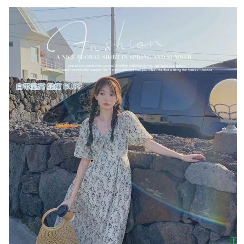 新款女韩版显瘦气质碎花吊带连衣裙搭针织开衫上衣两件套