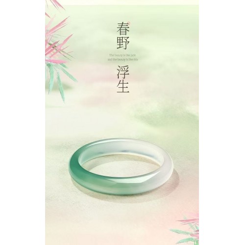 老凤祥半山半水新中式翠绿手镯冰种琉璃猫眼石镯子七夕礼物送女友