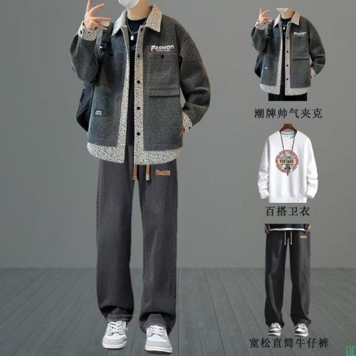 2025新款春秋季青少年夹克外套穿搭配男孩初高中学生潮流帅气套装