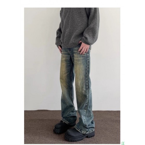 TONYJEANS美式高街vibe复古做旧微喇牛仔裤男直筒显瘦cleanfit裤