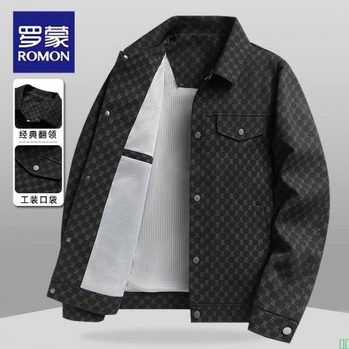 罗蒙春秋新款翻领夹克衫印花休闲商务男装上衣工装口袋防风外套