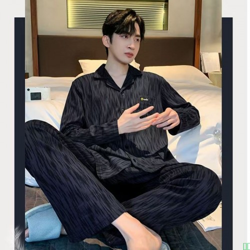 雅鹿纯棉春秋季睡衣长袖男士大码青少年男式全棉秋冬款家居服套装