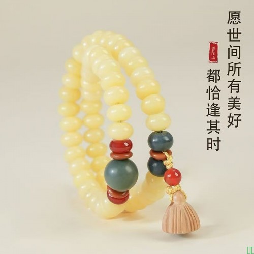 普陀山天然国风原创奶豆菩提手串女天然精致好运佛珠文玩念珠手链