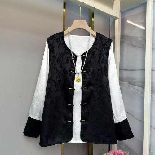 大码女装中式复古2025马甲套装叠穿薄款上衣两件套超仙提花轻奢潮