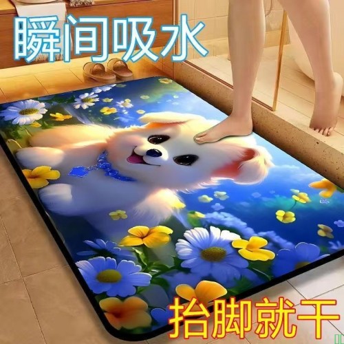卡通软硅藻泥可爱浴室吸水地垫卫生间厕所洗手间地垫速干防滑脚垫