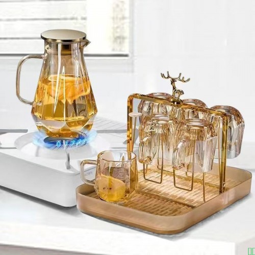 北欧高档耐高温钻石茶壶玻璃水杯客厅水壶杯子杯架轻奢家用套装