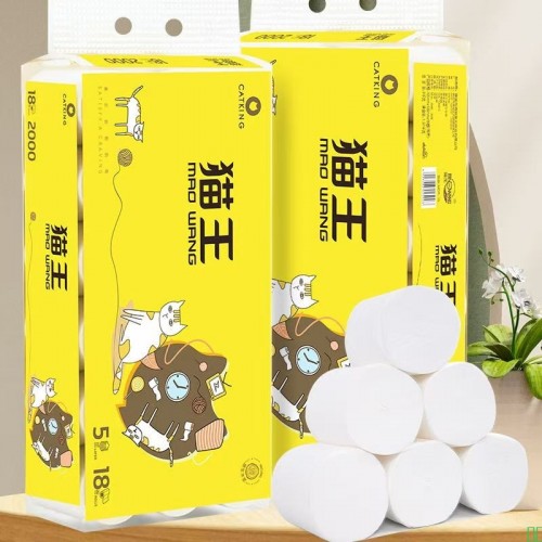 猫王卫生纸2000克五层加厚大卷纸官方直销易溶水厕纸巾木浆家庭装