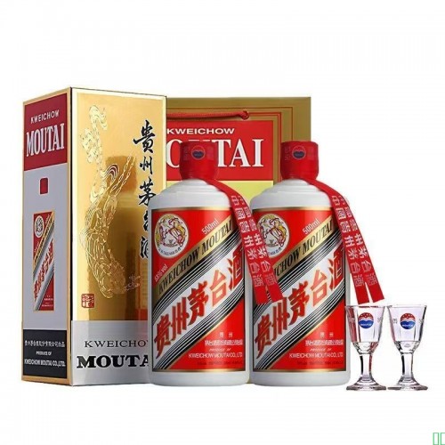 贵州茅台酒飞天53度500ML酱香型白酒*2瓶配一个礼袋 年份批次随机