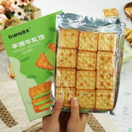 芭米手撕牛轧饼咸香酥脆葱香云朵夹心苏打饼干台湾风味解馋零食