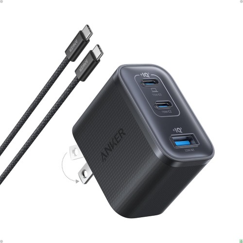 Anker Nano USB C 充电器块,超快 70W 输出 3 端口 C 型充电器,快速充电,小巧时尚