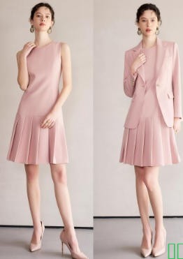 2025新款连衣裙赫本风厅里厅气粉色气质西装套装春秋季通勤女装冬