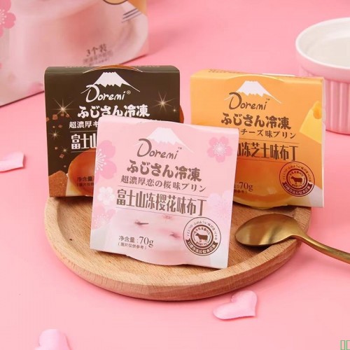 哆瑞咪dorem富士山冻焦糖樱花芝士布丁日式果冻甜品休闲零食3枚装